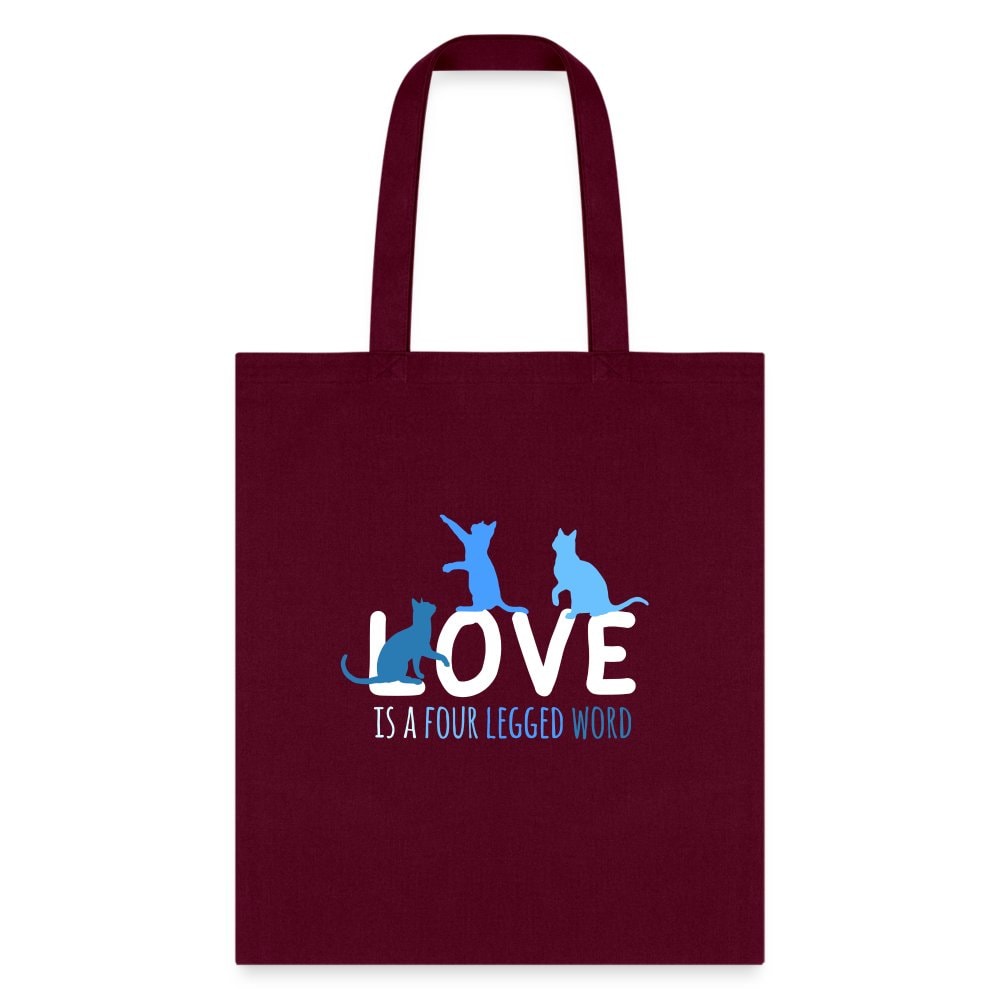 Love is a Four Legged Word Cats Tote Bag - Canvas Cat Lover Tote