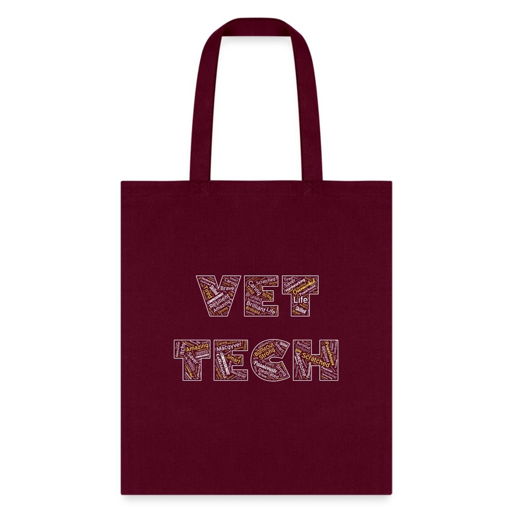 Vet Tech Typography Tote Bag - Graphic Print Canvas Shoulder Bag