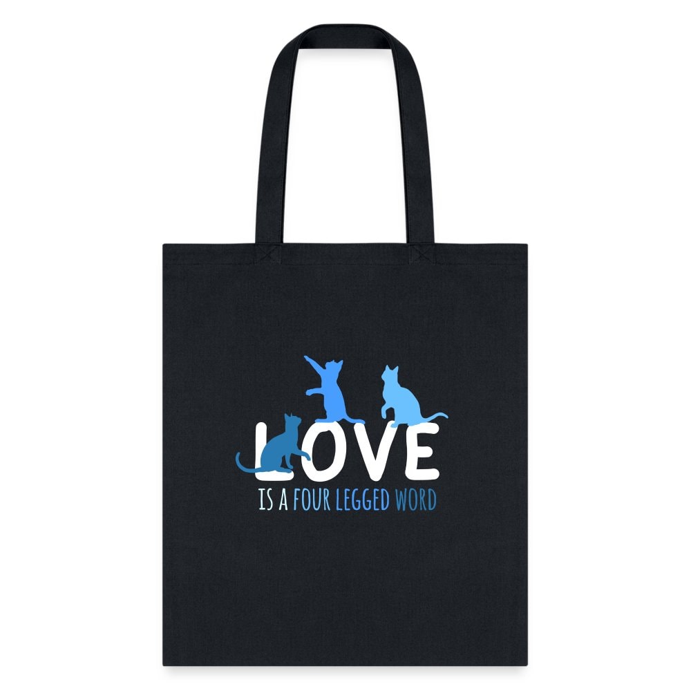 Love is a Four Legged Word Cats Tote Bag - Canvas Cat Lover Tote