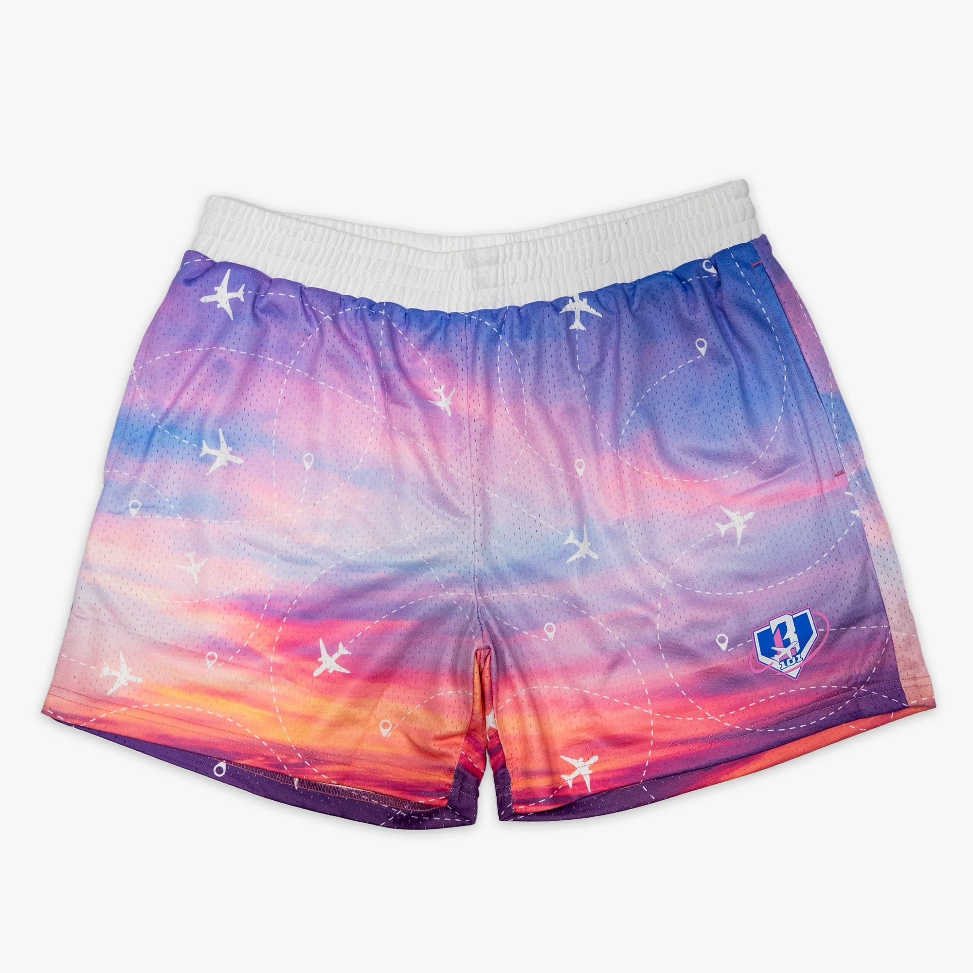 Flight Map Shorts - Sunrise Mesh Athletic Shorts with Pockets