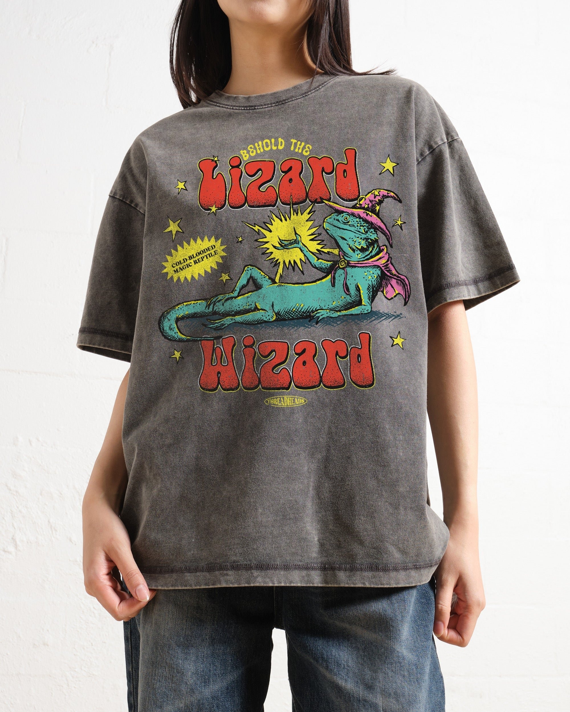 Lizard Wizard Oversized Graphic Tee - Unisex 90s Boxy Fit 100% Combed Cotton