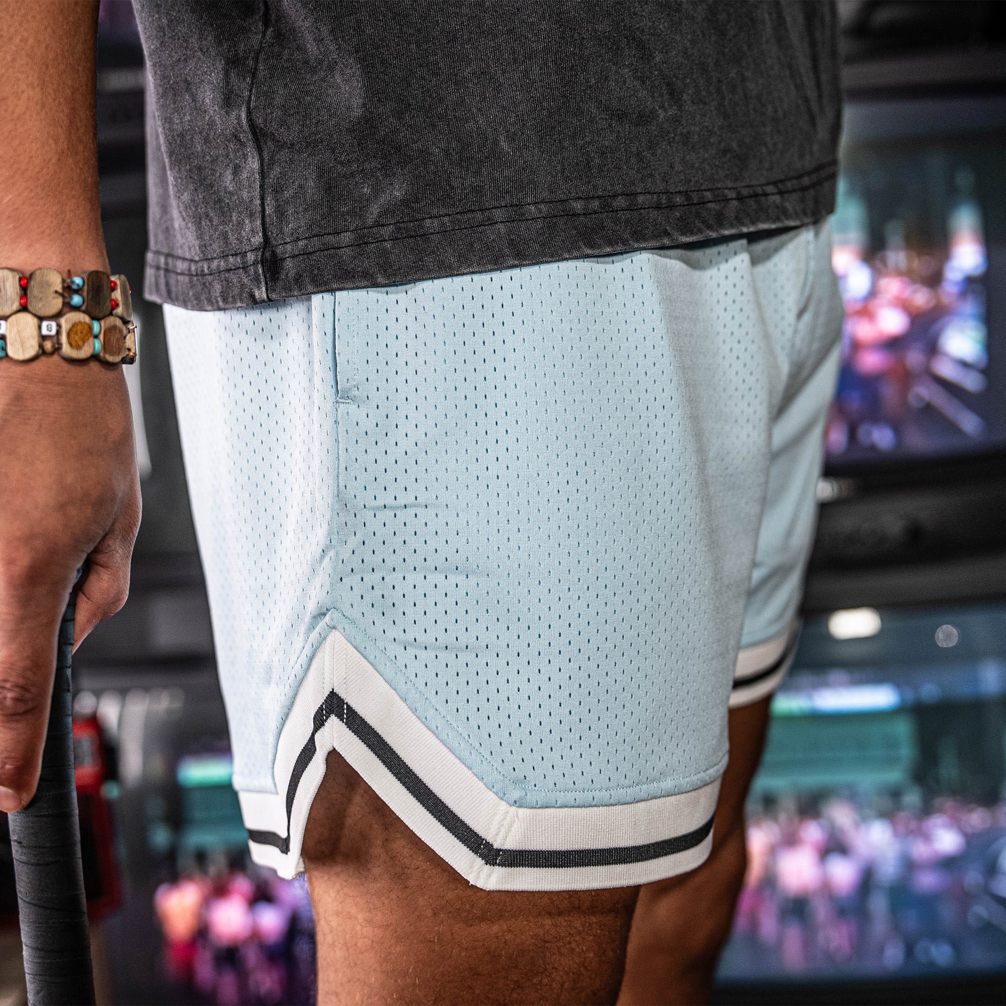 Court Shorts - Powder Blue Mesh Gym Shorts with Retro Trim