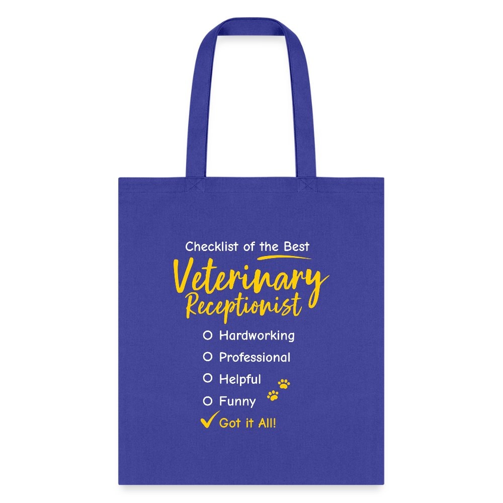 Veterinary Receptionist Checklist Cotton Tote Bag - Vet Staff Gift