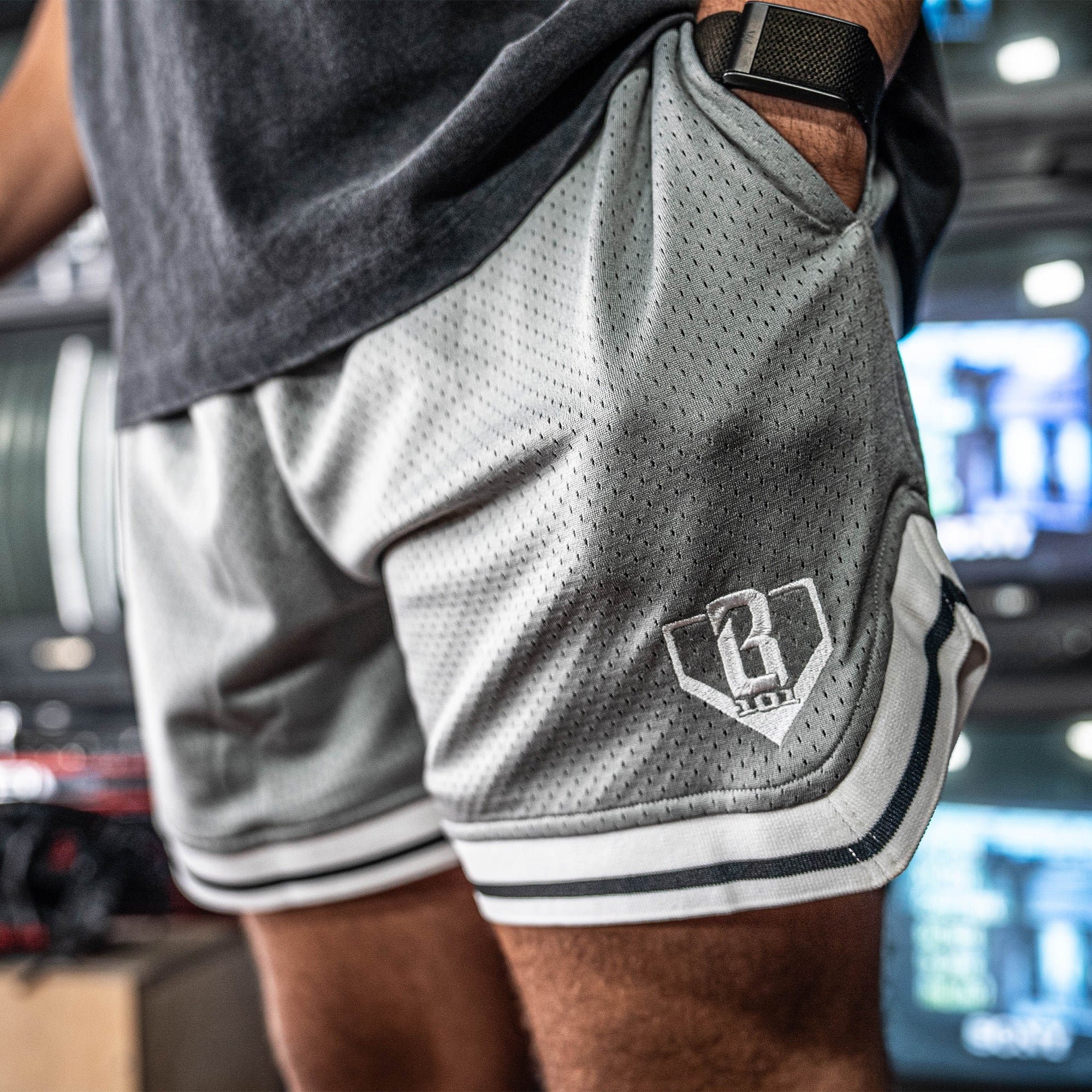 Court Shorts - Slate Gray Mesh Athletic Shorts with Retro Trim
