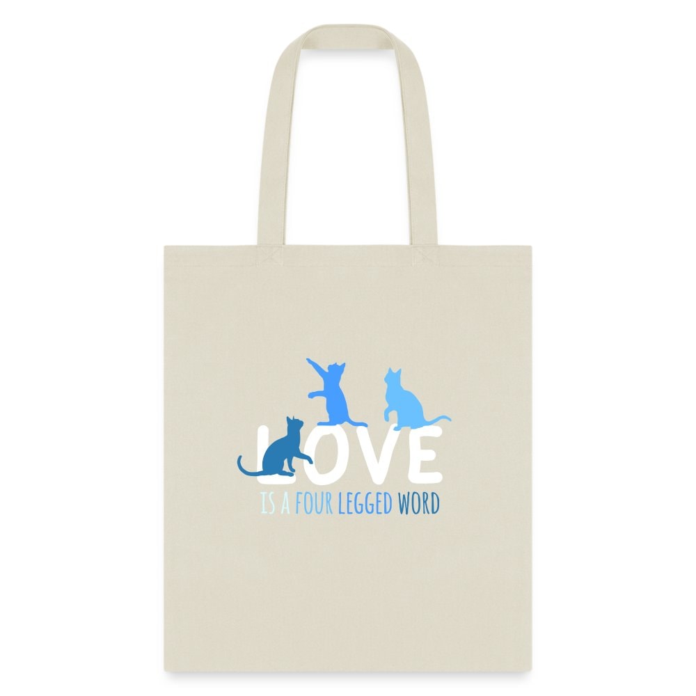 Love is a Four Legged Word Cats Tote Bag - Canvas Cat Lover Tote
