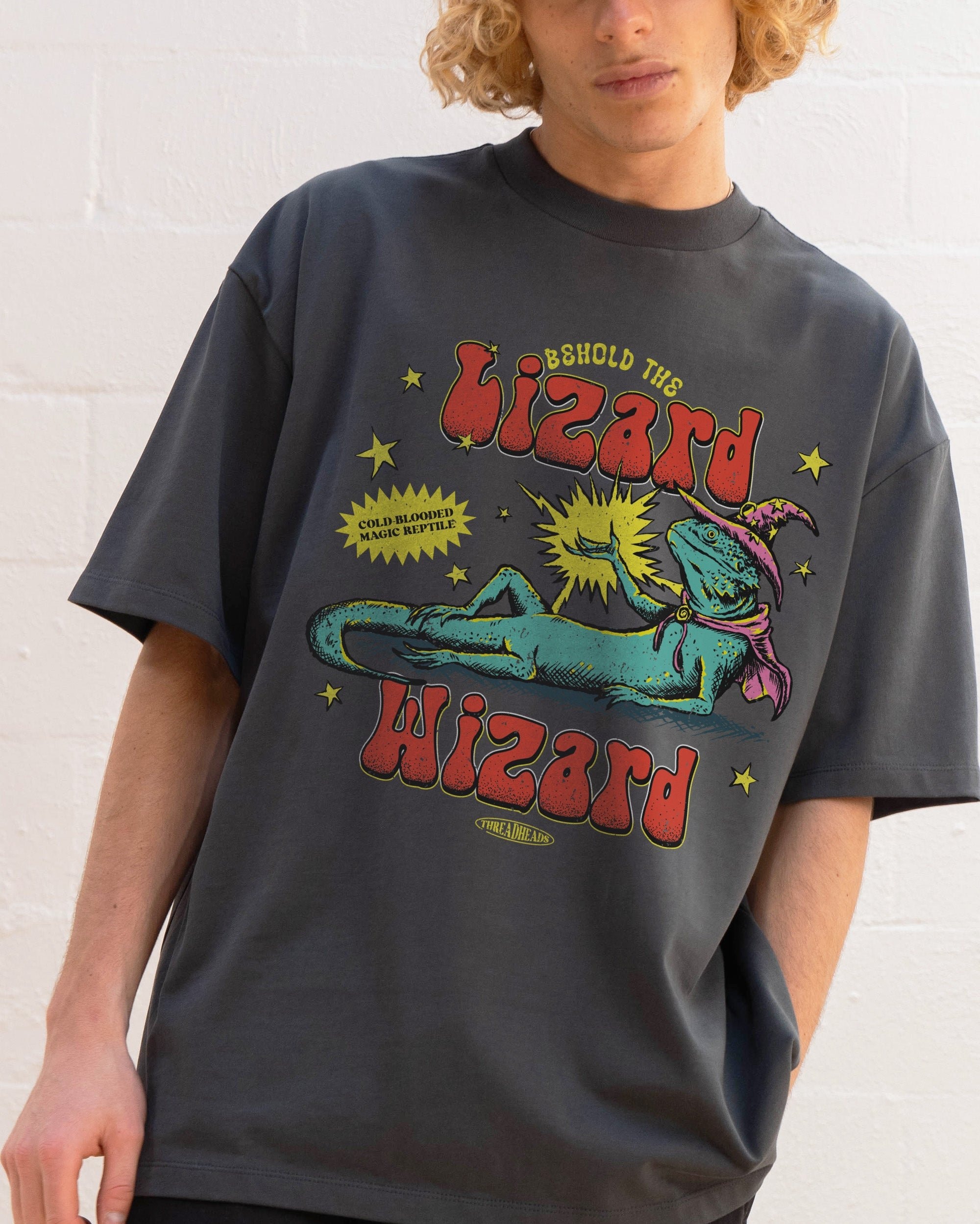 Lizard Wizard Oversized Graphic Tee - Unisex 90s Boxy Fit 100% Combed Cotton