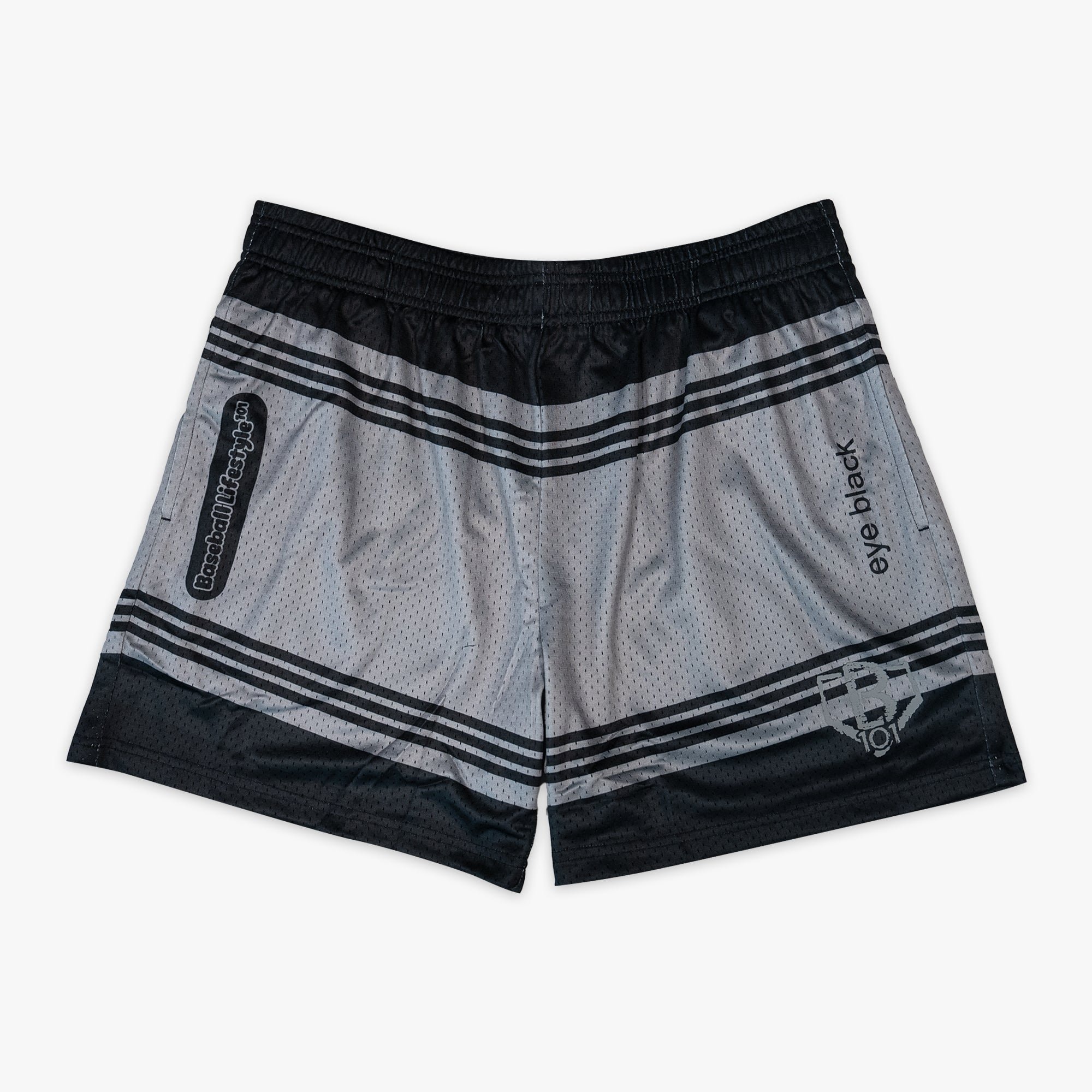 Crayon Eye Black Mesh Shorts - Baseball Print, 100% Polyester, Side Pockets