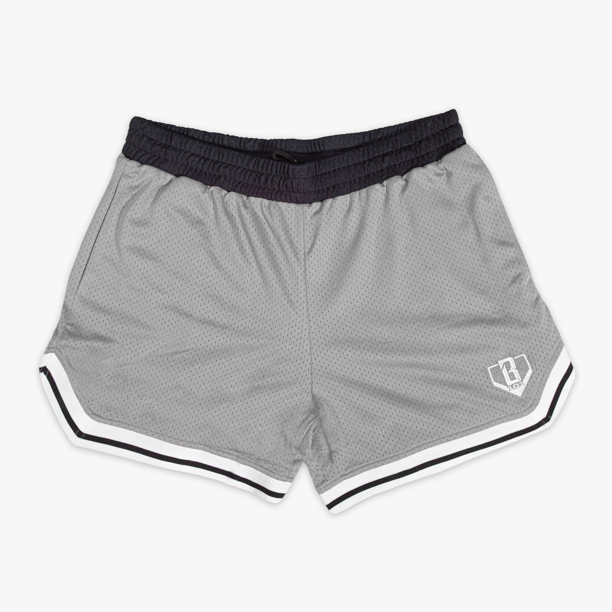 Court Shorts - Slate Gray Mesh Athletic Shorts with Retro Trim
