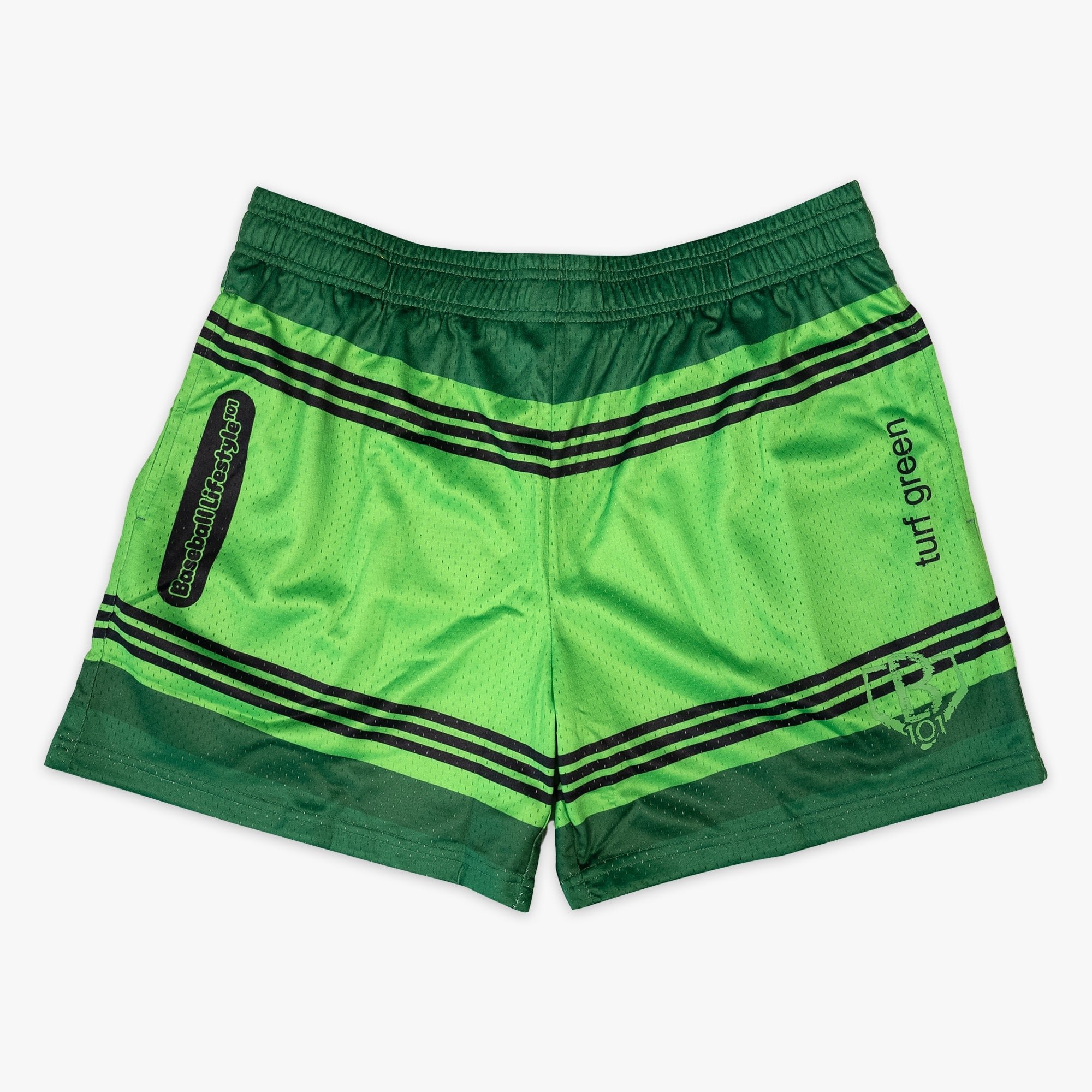 Crayon Turf Green Mesh Shorts - Baseball Lifestyle Allover Pattern Side Pockets
