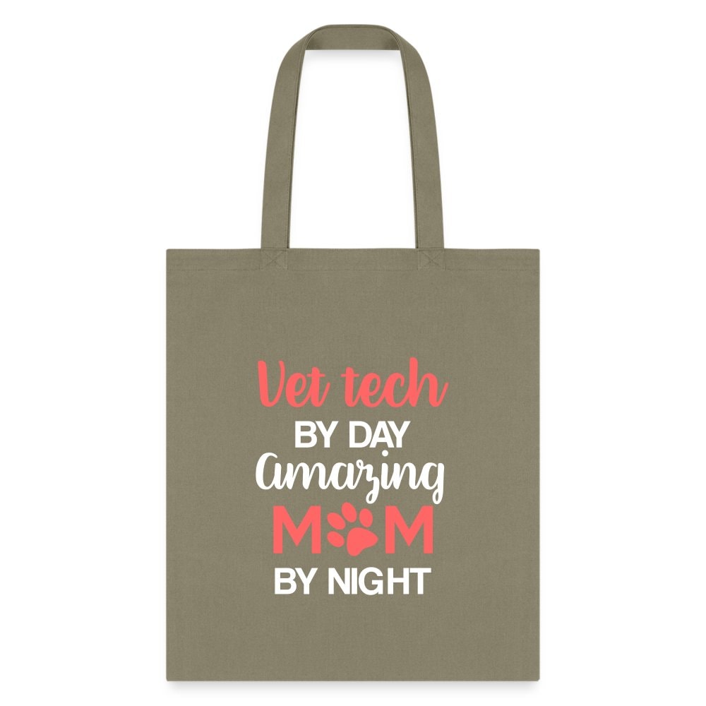 Vet Tech by Day Amazing Mom by Night Tote Bag - Cotton Canvas Veterinary Technician Mom Gift