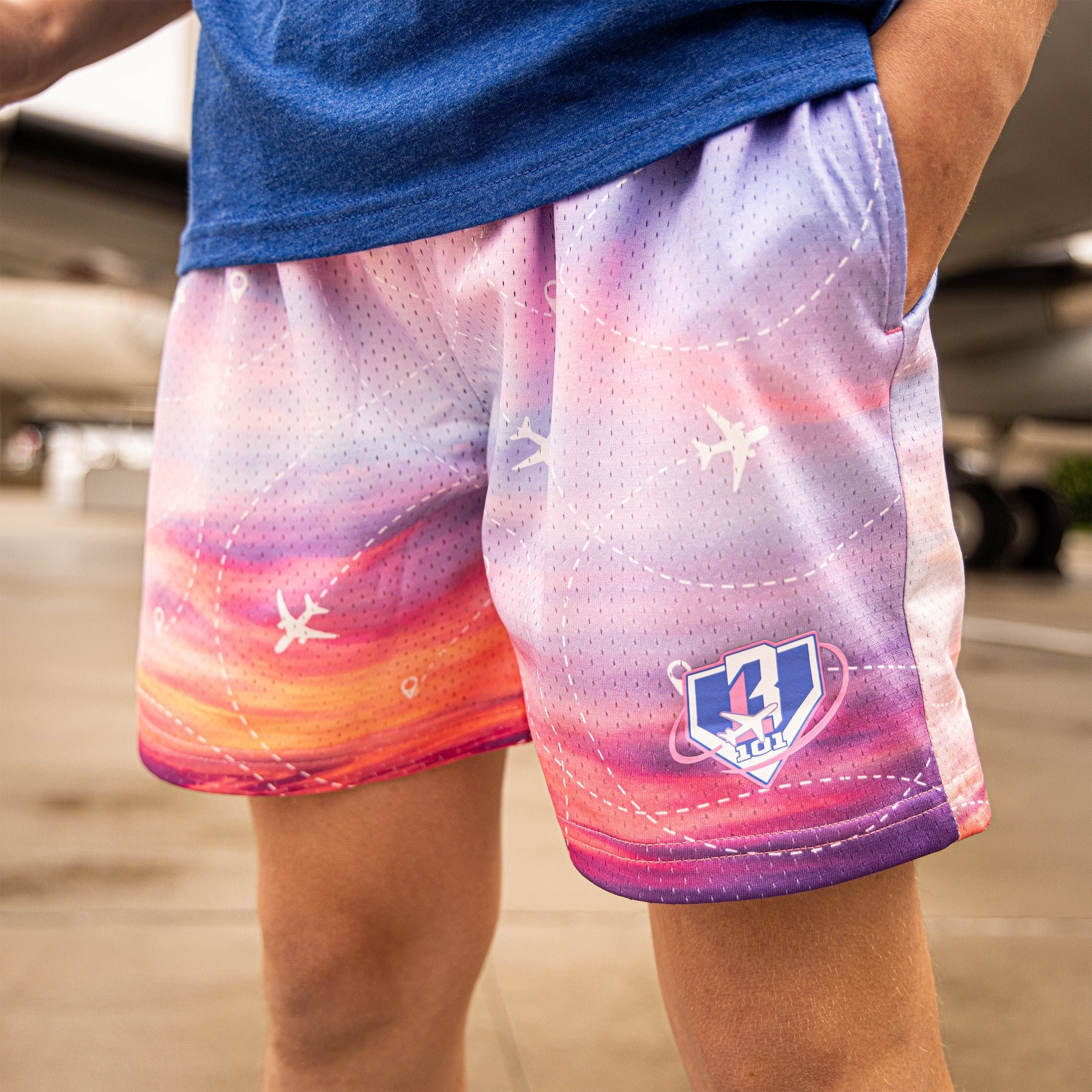 Flight Map Shorts - Sunrise Mesh Athletic Shorts with Pockets
